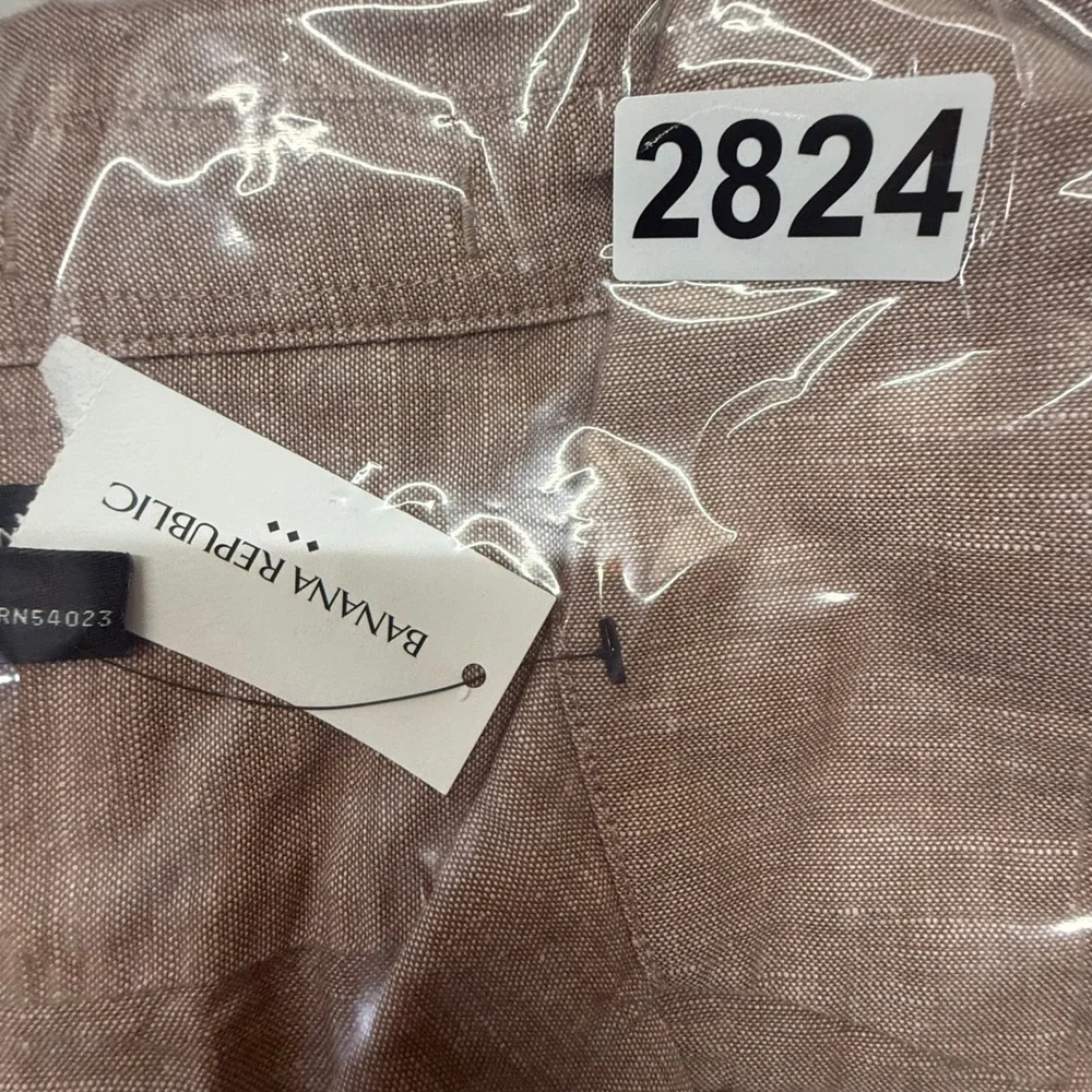 Banana Republic Shirt Mens XXL Tan Linen Blend Short Sleeve Camp Collar 708936
